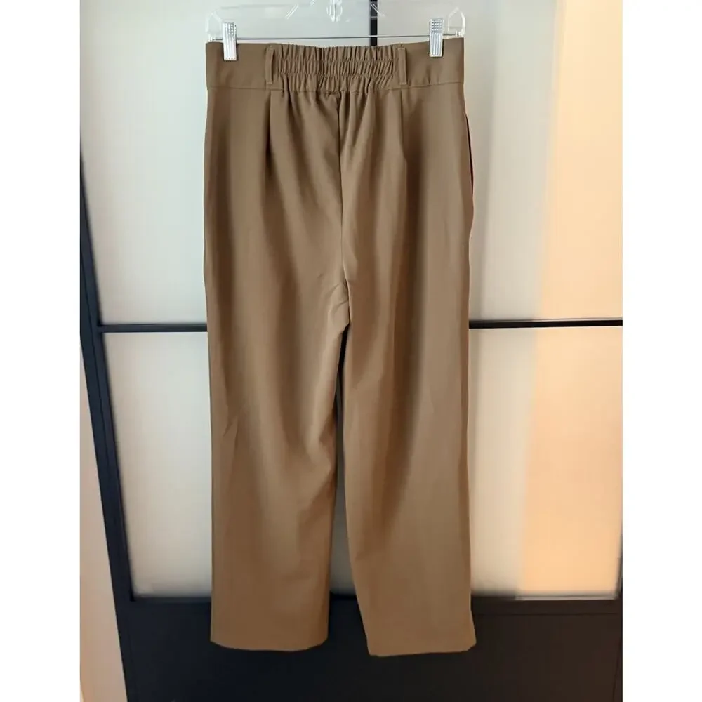 Halara Pants Women’s Size MP Medium Petite Brown High Waisted Pleated Front